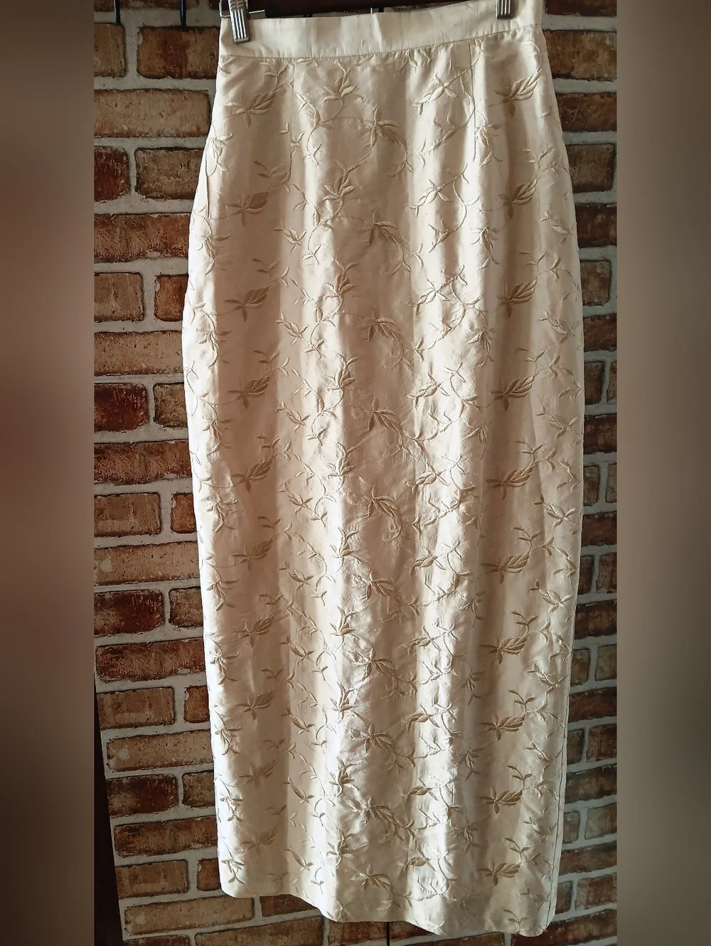 Vintage JESSICA MCCLINTOCK Long SILK Embroidered Floral Slit SKIRT Womens Size S